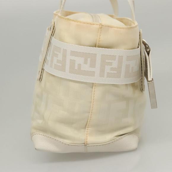 FENDI Hand Bag Nylon White Silver Auth bs24206